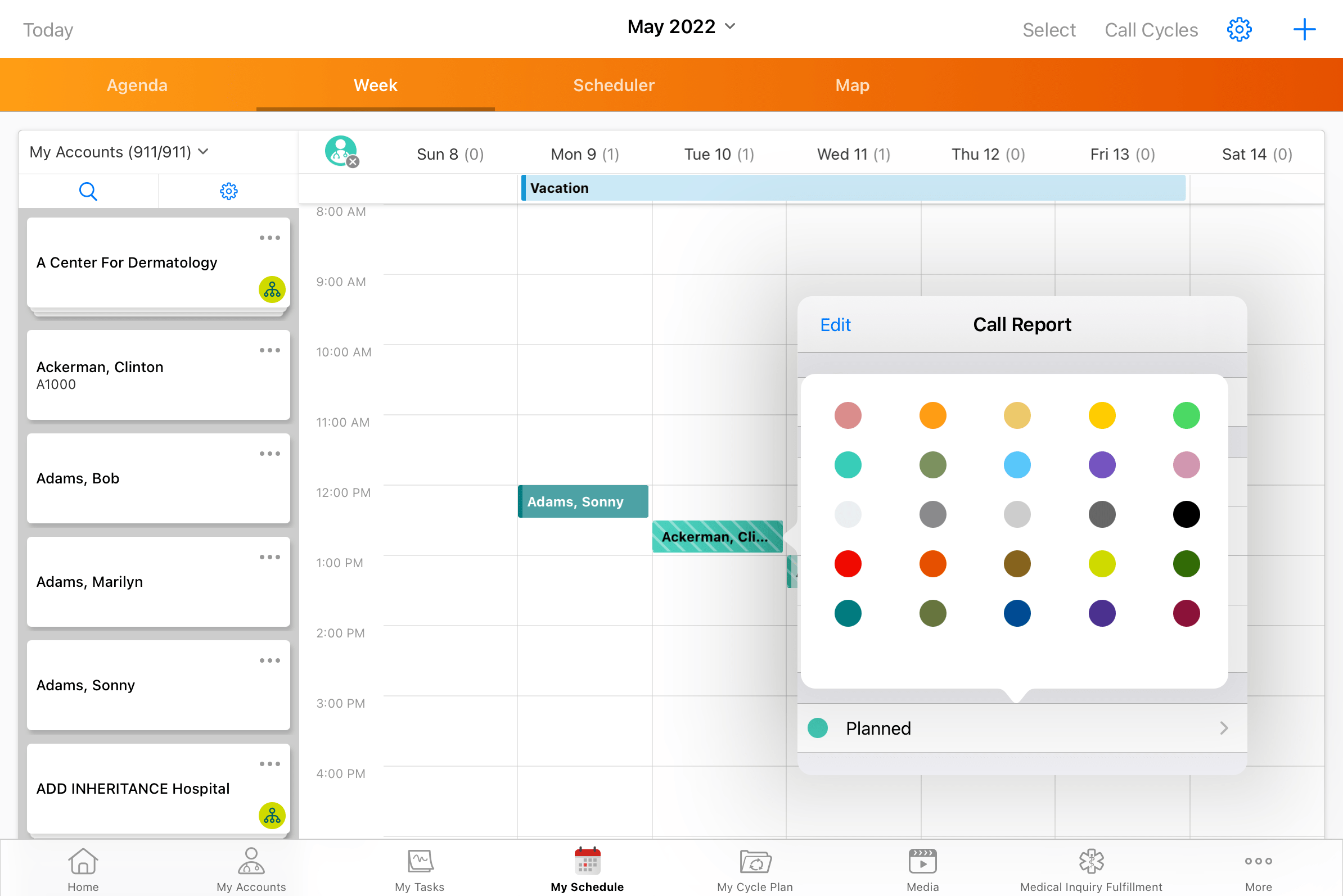 Color Coding Planned Calls in My Schedule